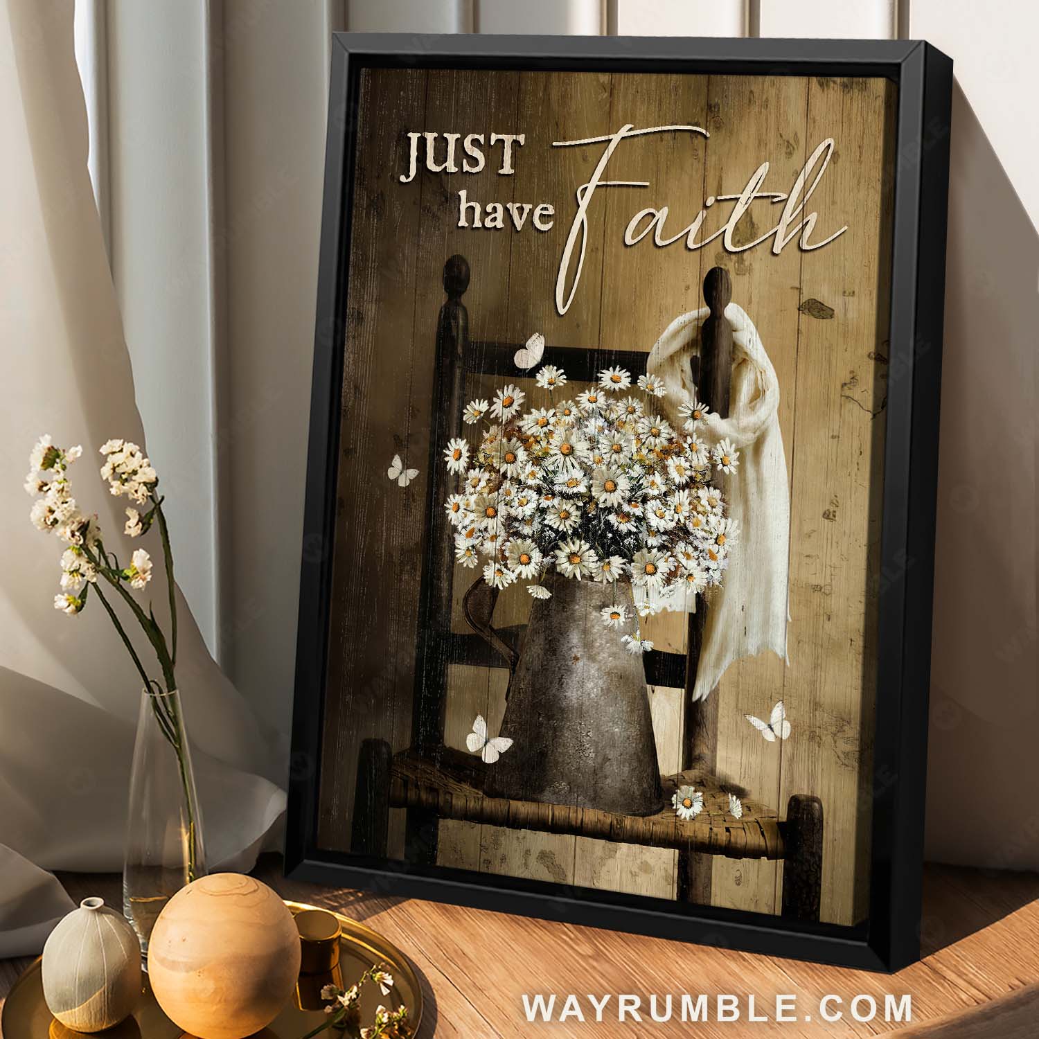 Daisy flower painting, White butterfly, Vintage art, Just have faith - Jesus Portrait Canvas Prints, Home Decor Wall Art