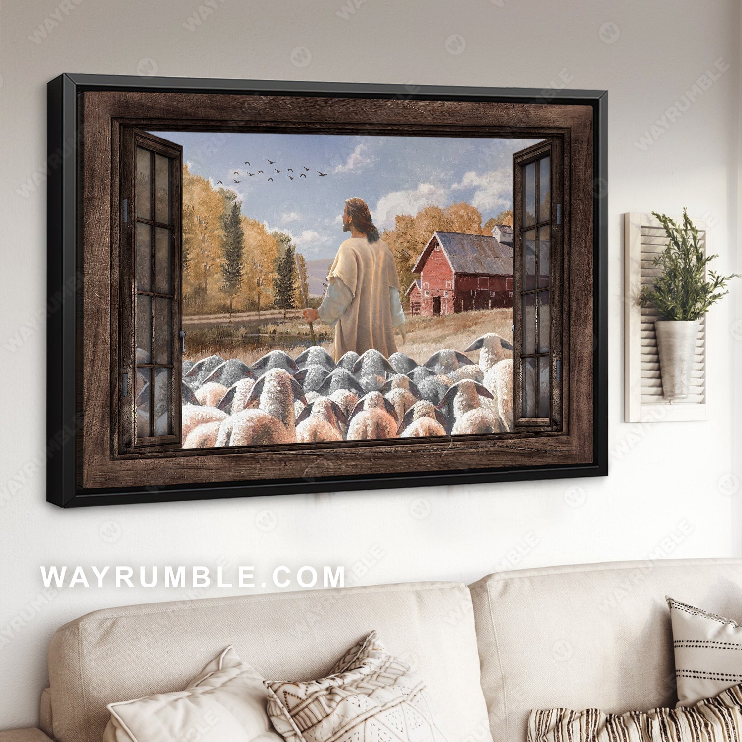 Beautiful farm, Jesus painting, Lamb of God, Rustic farmhouse - Jesus Landscape Canvas Prints, Christian Wall Art