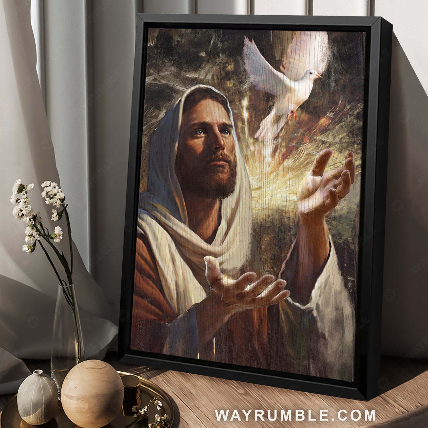 Beautiful Jesus painting, Holy spirit dove, Jesus the Lord - Jesus Portrait Canvas Prints, Christian Wall Art