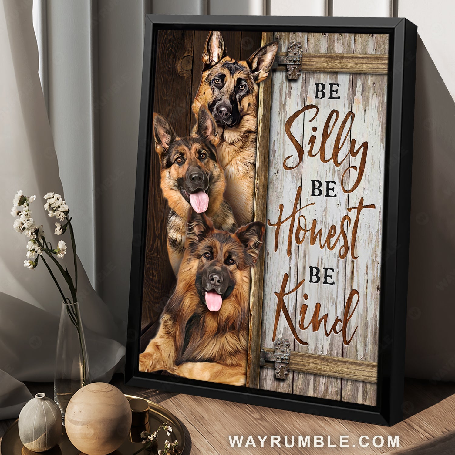 German Shepherd, Dog drawing, Inspirational quote, Be silly, be honest, be kind - Jesus Portrait Canvas Prints, Christian Wall Art