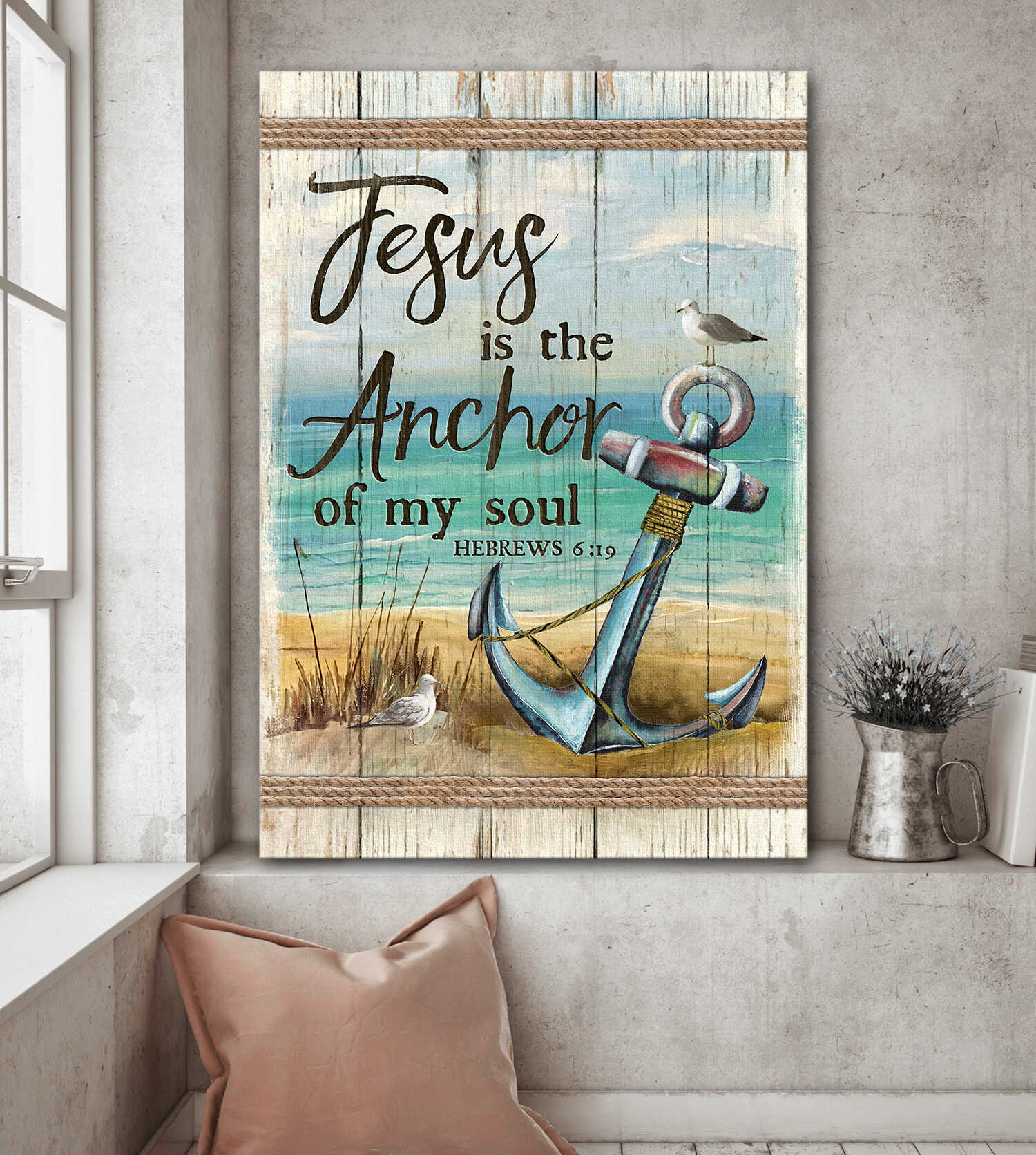 Anchor painting, Blue ocean, Jesus is the anchor of my soul - Jesus Portrait Canvas Prints, Wall Art