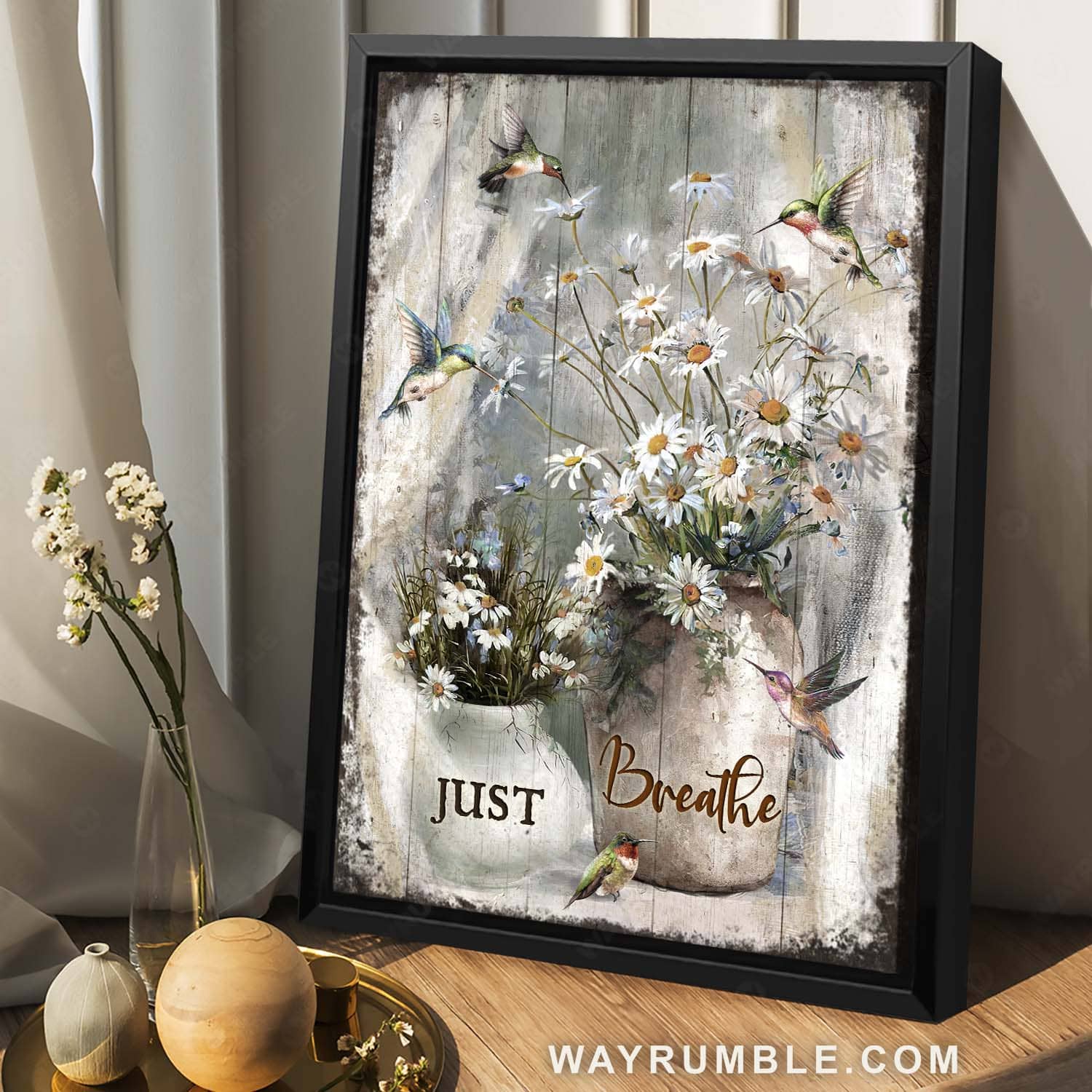 Daisy flower, Watercolor Hummingbird, Vintage art, Just breathe - Jesus Portrait Canvas Prints, Home Decor Wall Art