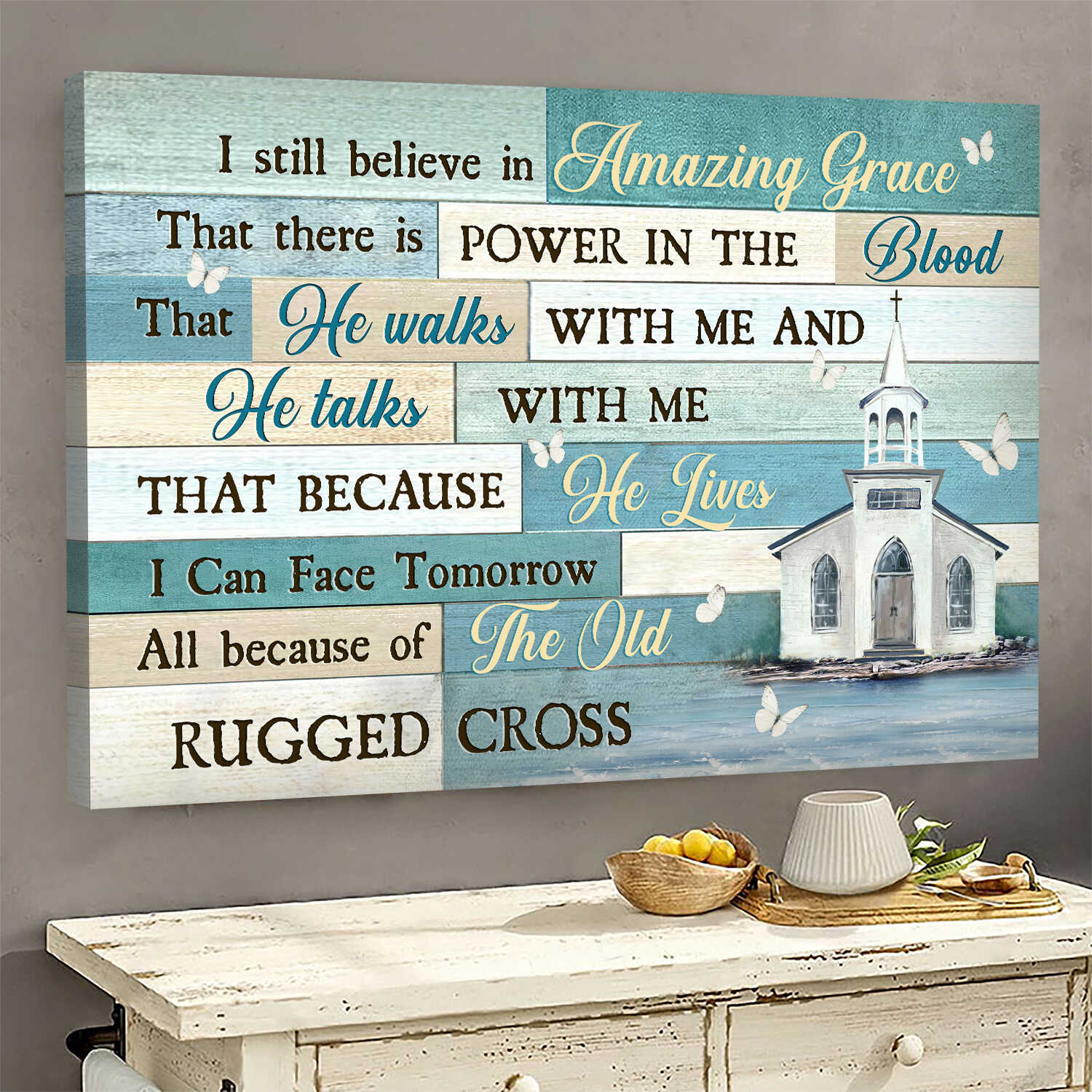 Church, Butterfly, I still believe in amazing grace - Jesus Landscape Canvas Prints, Wall Art