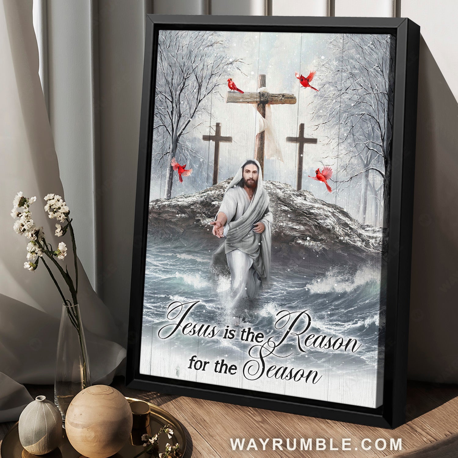 Amazing Jesus painting, Three crosses, Winter forest, Jesus is the reason for the season - Jesus Portrait Canvas Prints, Christian Wall Art