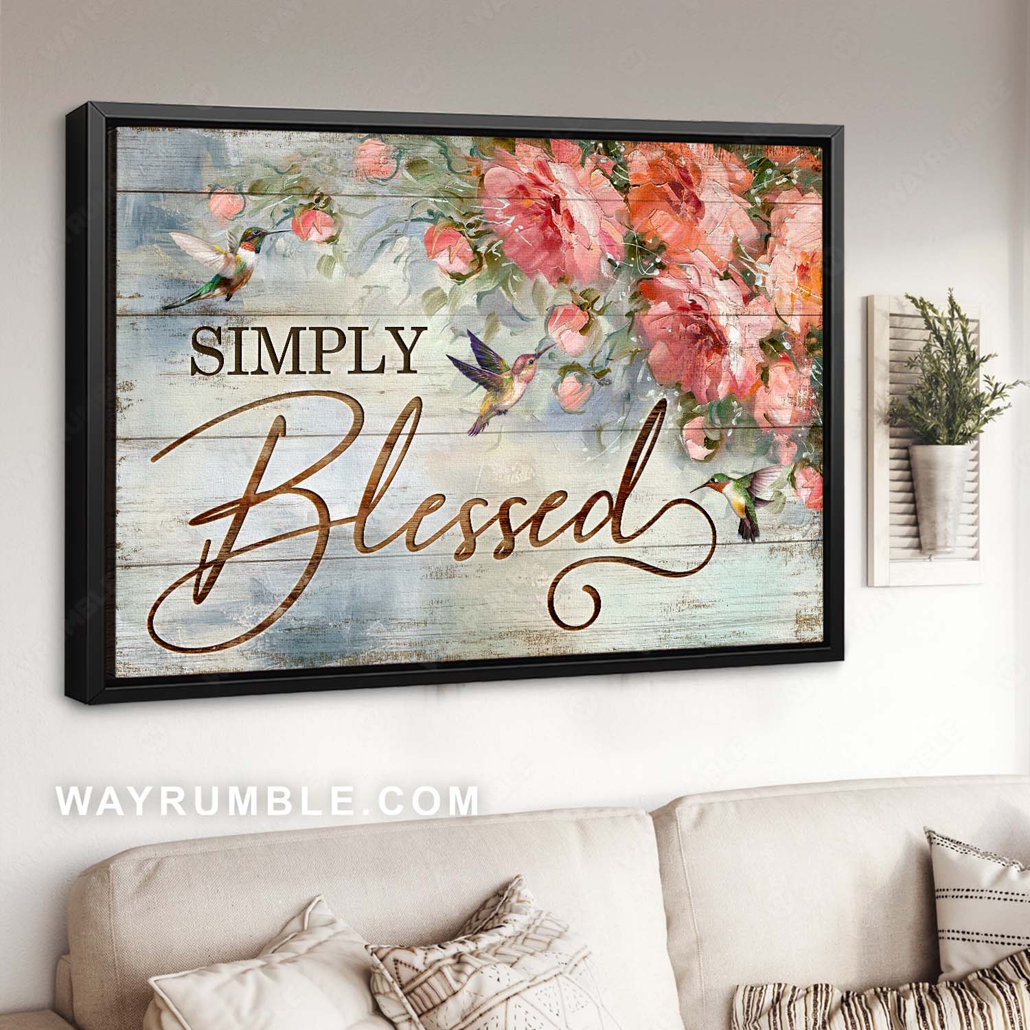 Beautiful red flower, Hummingbird painting, Vintage art, Simply blessed - Jesus Landscape Canvas Prints, Home Decor Wall Art