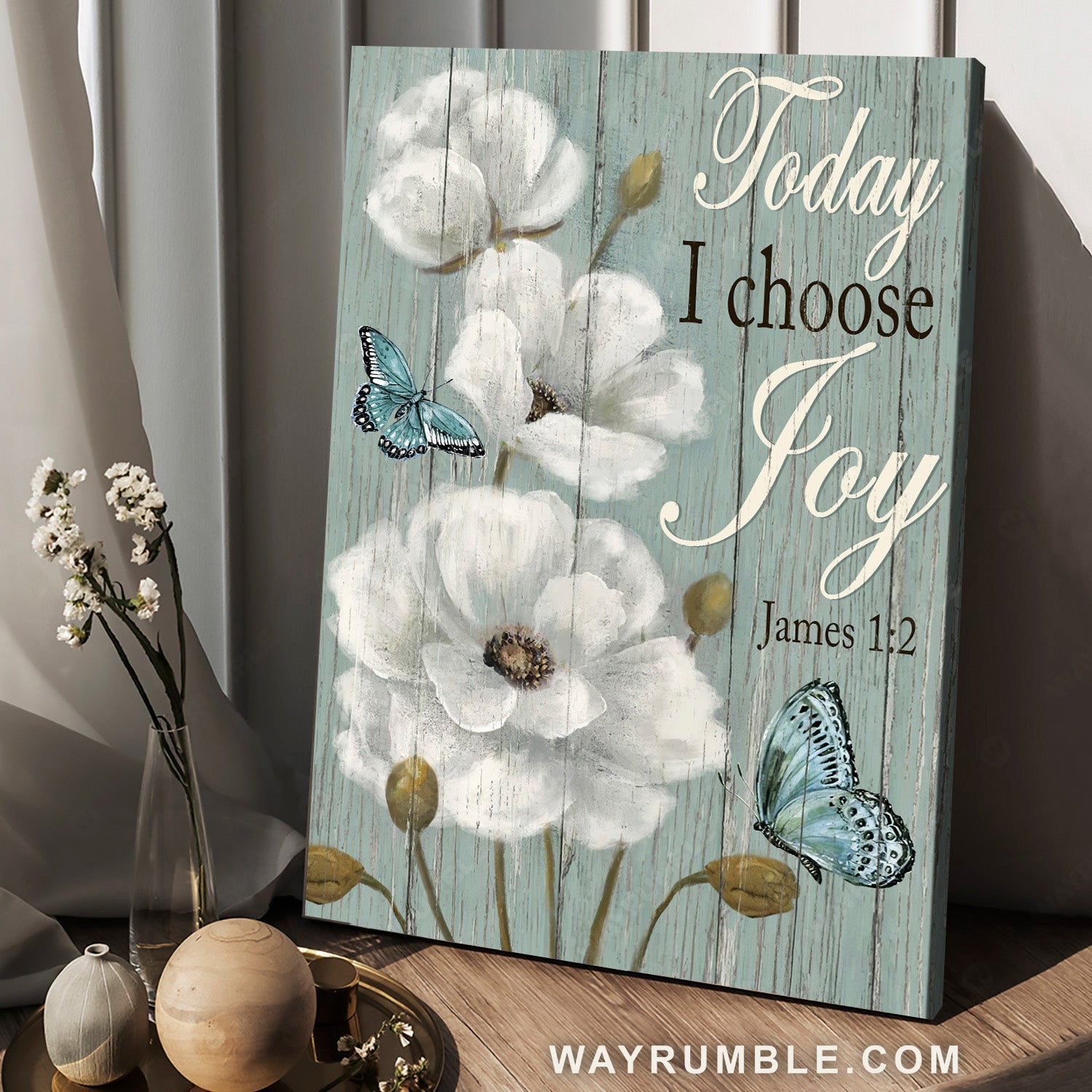 Blue butterfly, Stunning white flower, Vintage painting, Today I choose joy - Jesus Portrait Canvas Prints, Home Decor Wall Art