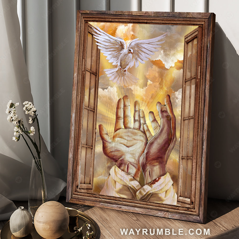 Holy spirit dove, Wooden windows, Jesus hands, Beautiful heaven - Jesus Portrait Canvas Prints, Christian Wall Art