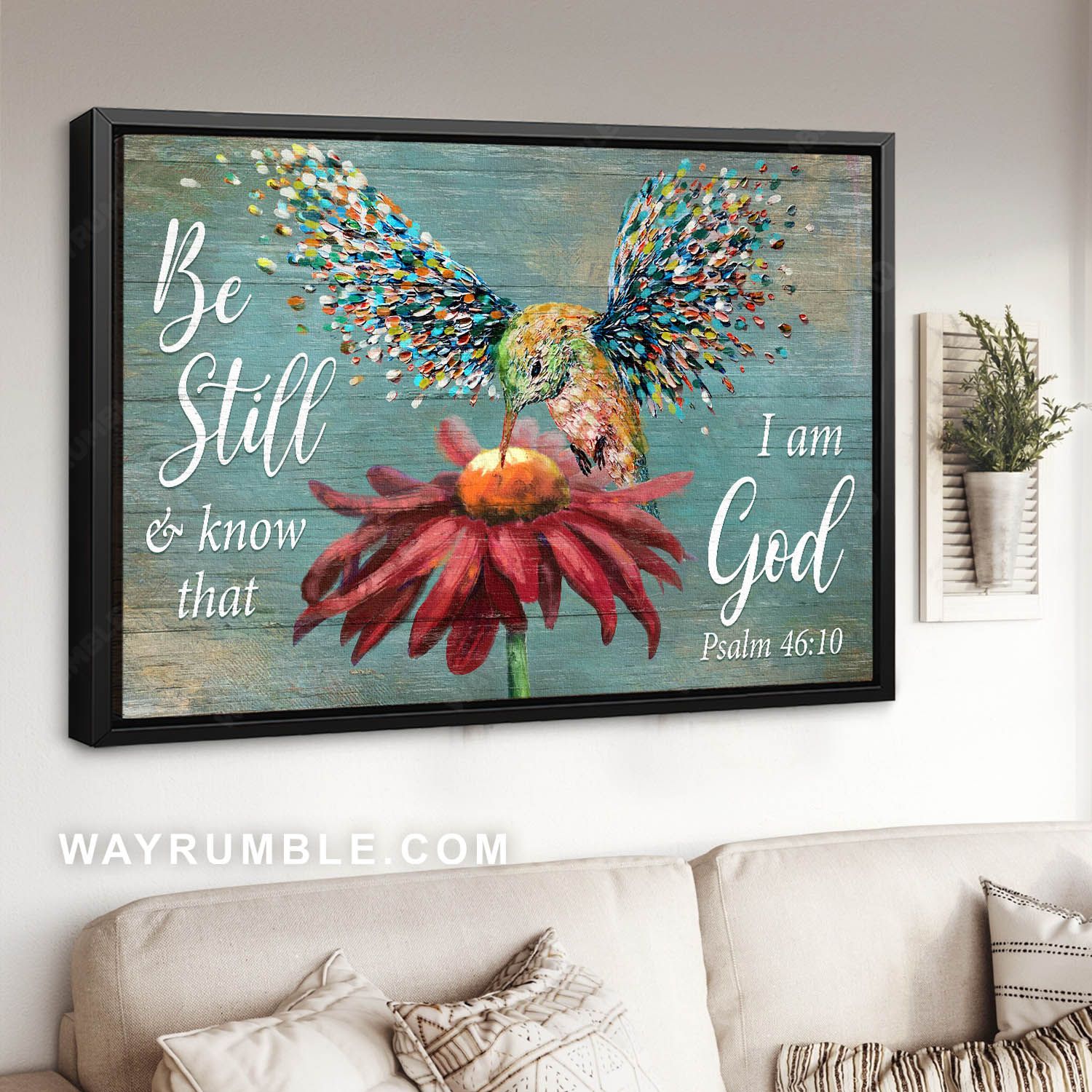Abstract art, Watercolor hummingbird, Red daisy, Be still & know that I am God - Jesus Landscape Canvas Prints, Home Decor Wall Art