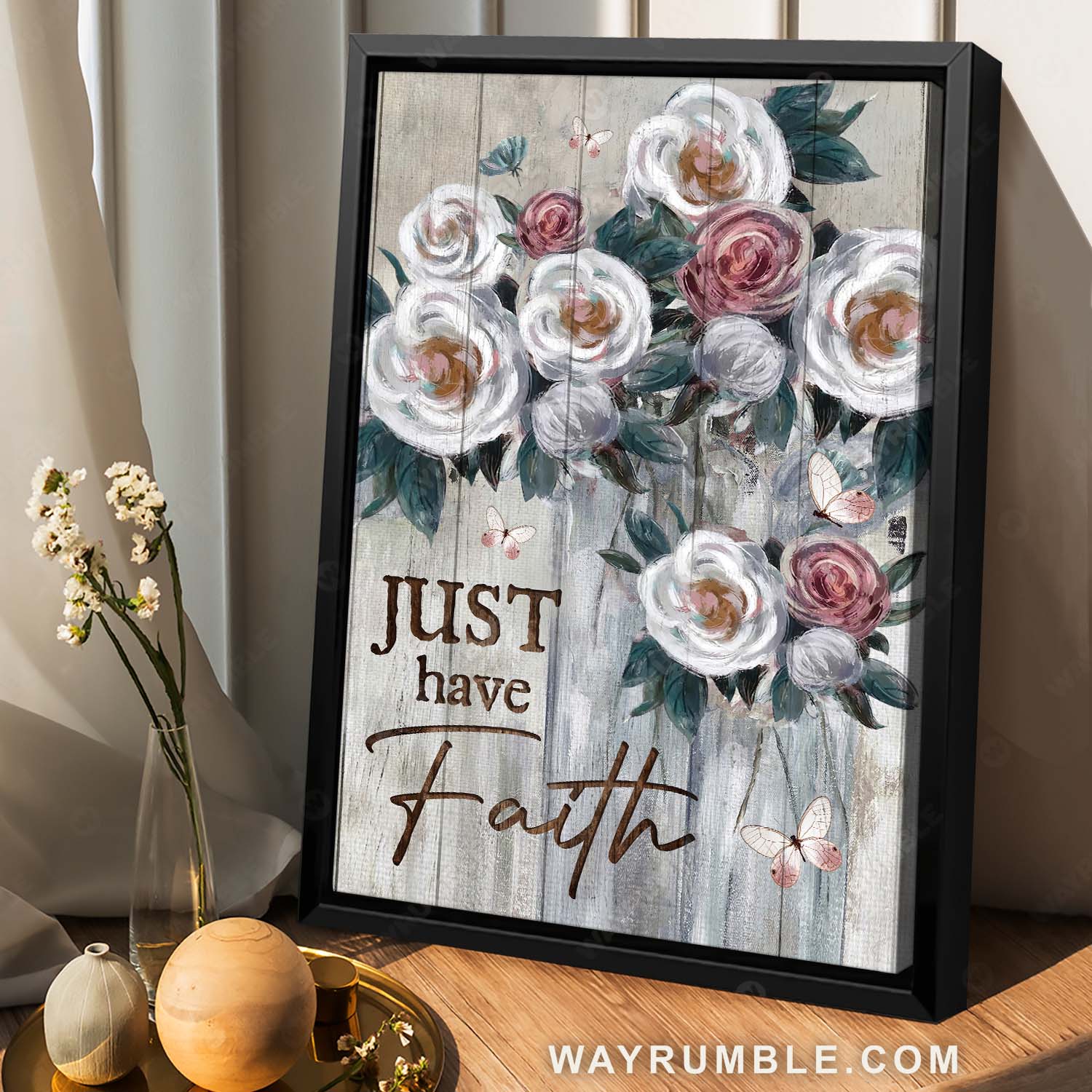 Beautiful flower painting, Watercolor flower, White butterfly, Just have faith - Jesus Portrait Canvas Prints, Home Decor Wall Art