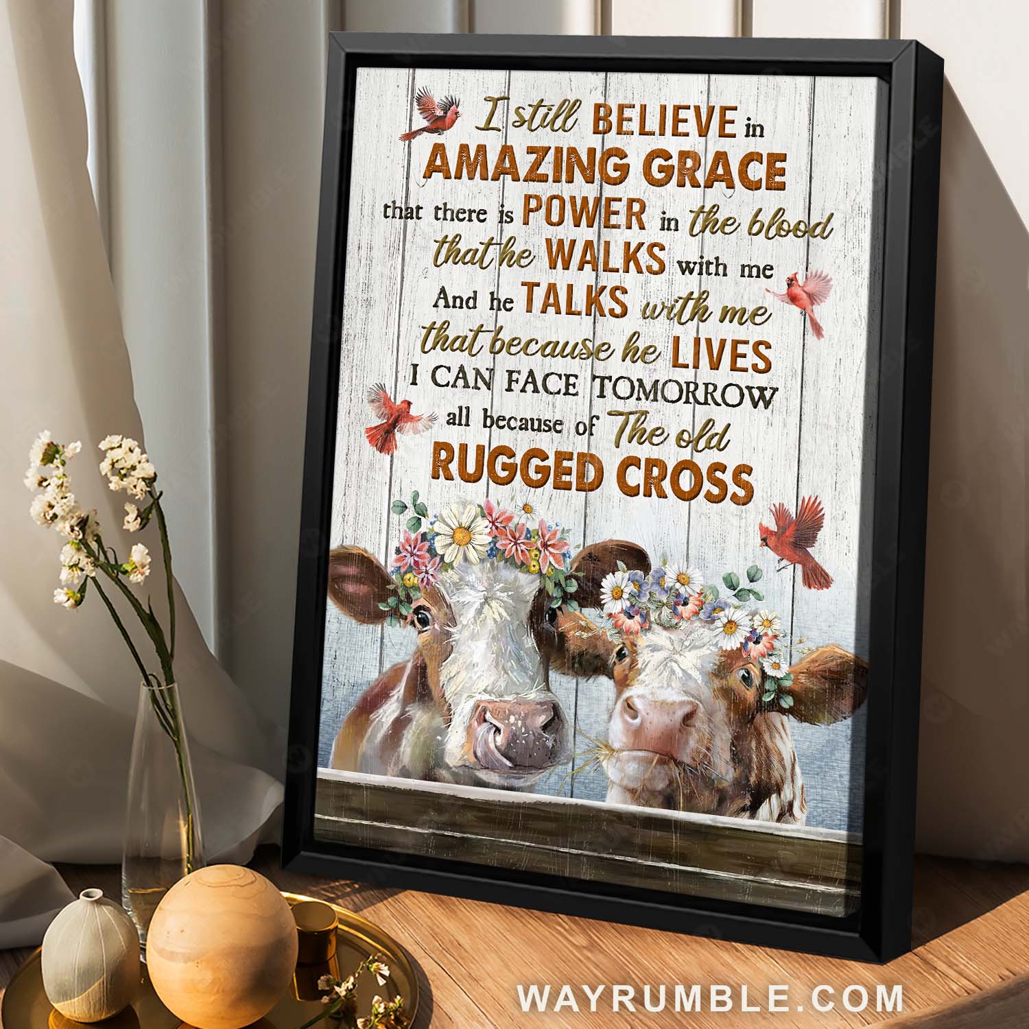 Cow painting, Red cardinal, Lovely flower wreath, I still believe in amazing grace - Jesus Portrait Canvas Prints, Home Decor Wall Art