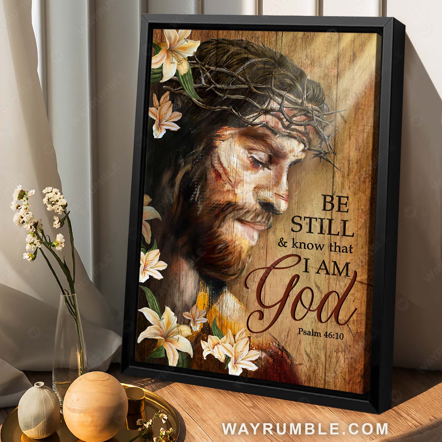 Gorgeous lily flower, Jesus painting, Crown of thorns, Be still & know that I am God - Jesus Portrait Canvas Prints, Christian Wall Art