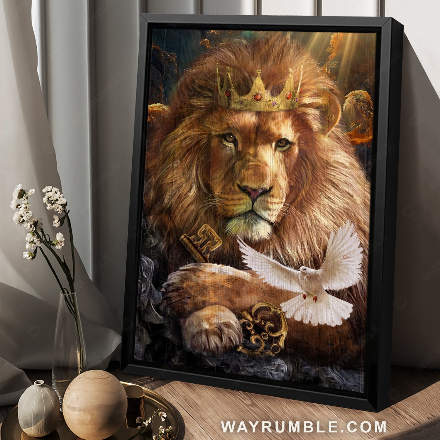 Awesome lion king, Golden crown, Lion of Judah, Holy spirit dove - Jesus Portrait Canvas Prints, Christian Wall Art