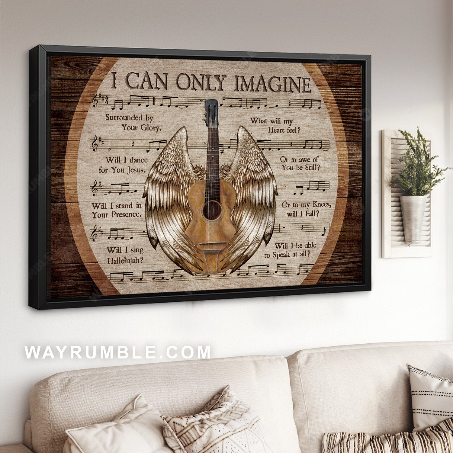 Acoustic guitar, Angel wings, Vintage painting, Religious art, I can only imagine - Jesus Landscape Canvas Prints, Home Decor Wall Art