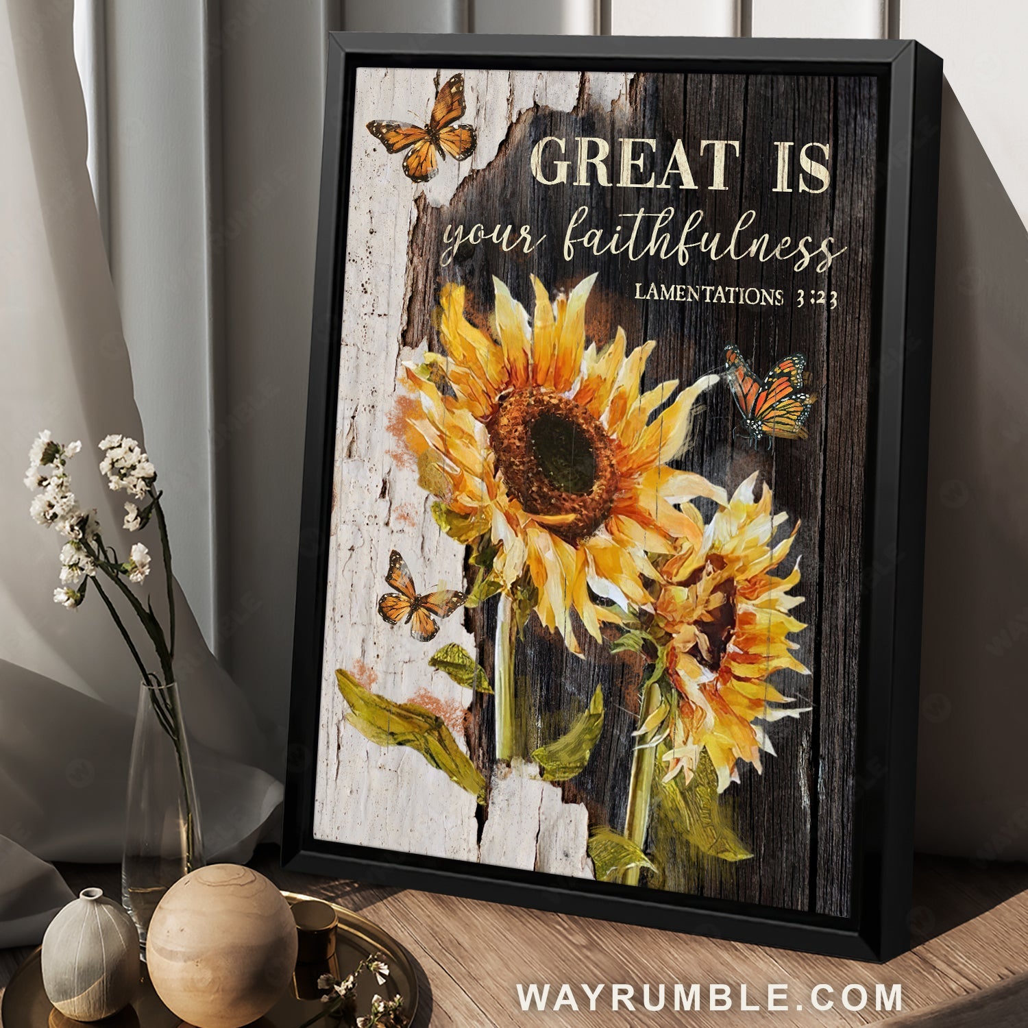 Bible verse, Watercolor sunflower, Monarch butterfly, Great is your faithfulness - Jesus Portrait Canvas Prints, Home Decor Wall Art
