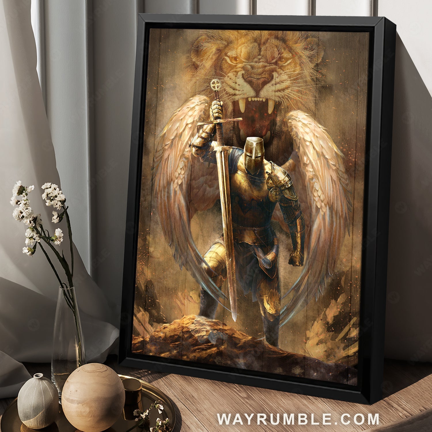 Awesome warrior of God, Abstract lion head, Beautiful wings drawing - Jesus Portrait Canvas Prints, Christian Wall Art