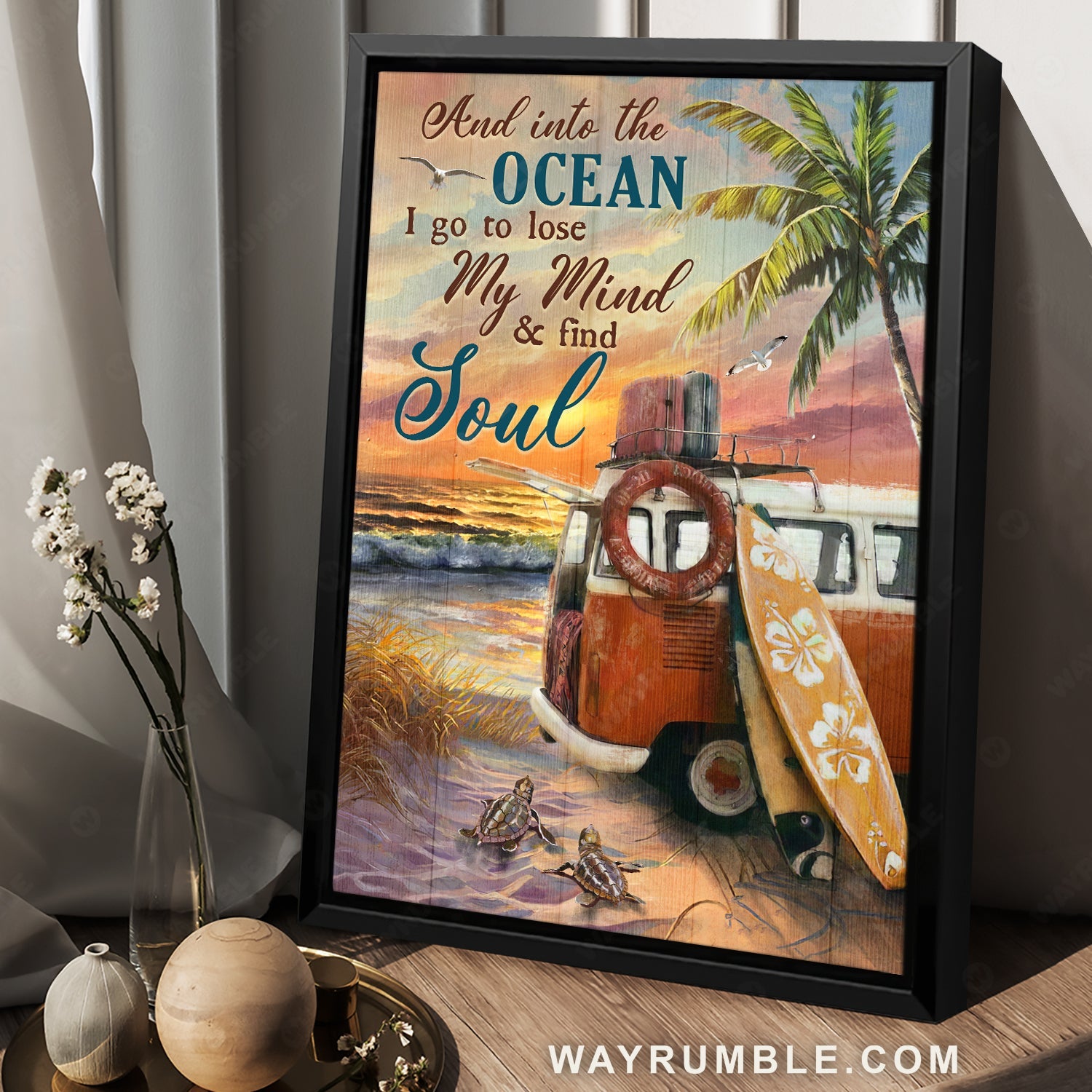 Beautiful sunset, Vintage camper van, On the beach, And into the ocean I go - Jesus Portrait Canvas Prints, Home Decor Wall Art