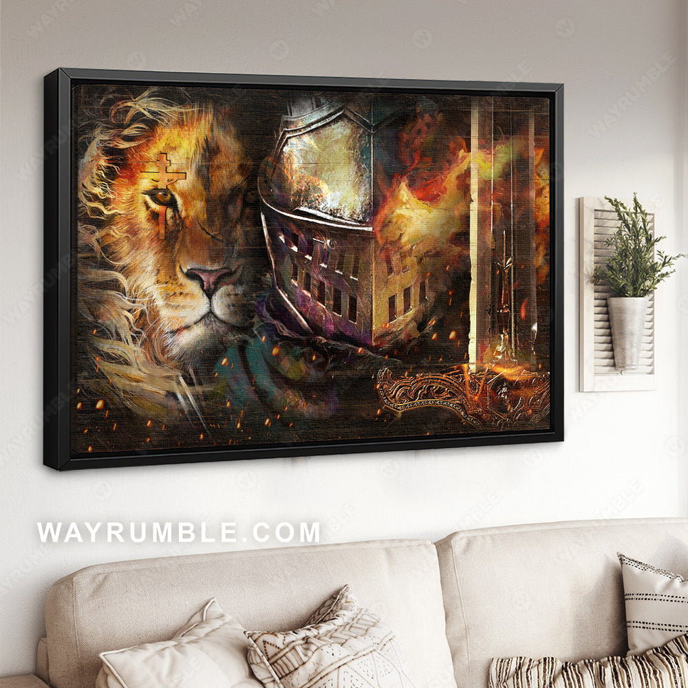 Awesome Christ knight, Lion of Judah, Sword of the Spirit - Jesus Landscape Canvas Prints, Christian Wall Art