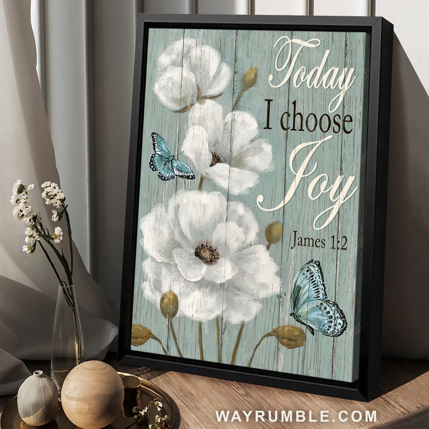 Blue butterfly, Stunning white flower, Vintage painting, Today I choose joy - Jesus Portrait Canvas Prints, Home Decor Wall Art