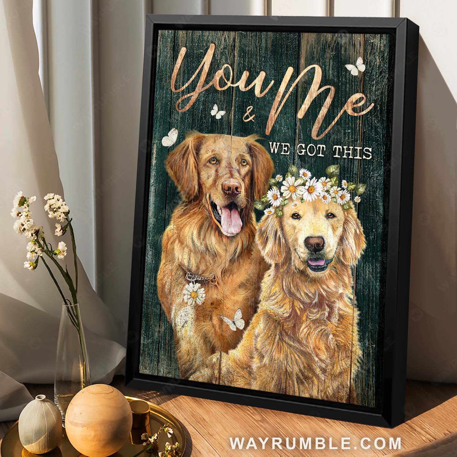 Golden Retriever, Dog drawing, Daisy flower, You & me, we got this - Jesus Portrait Canvas Prints, Home Decor Wall Art