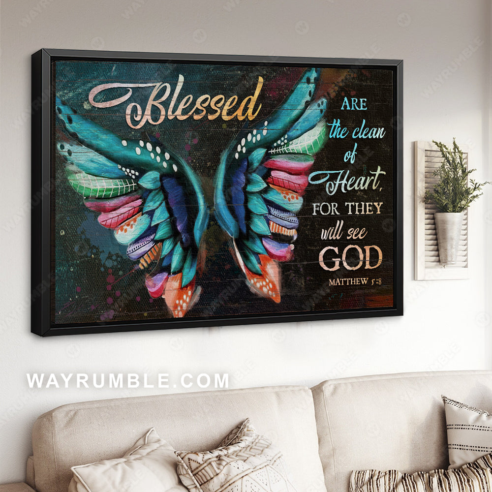 Colorful butterfly, Abstract art, Bible verse, Blessed are the clean of heart - Jesus Landscape Canvas Prints, Home Decor Wall Art