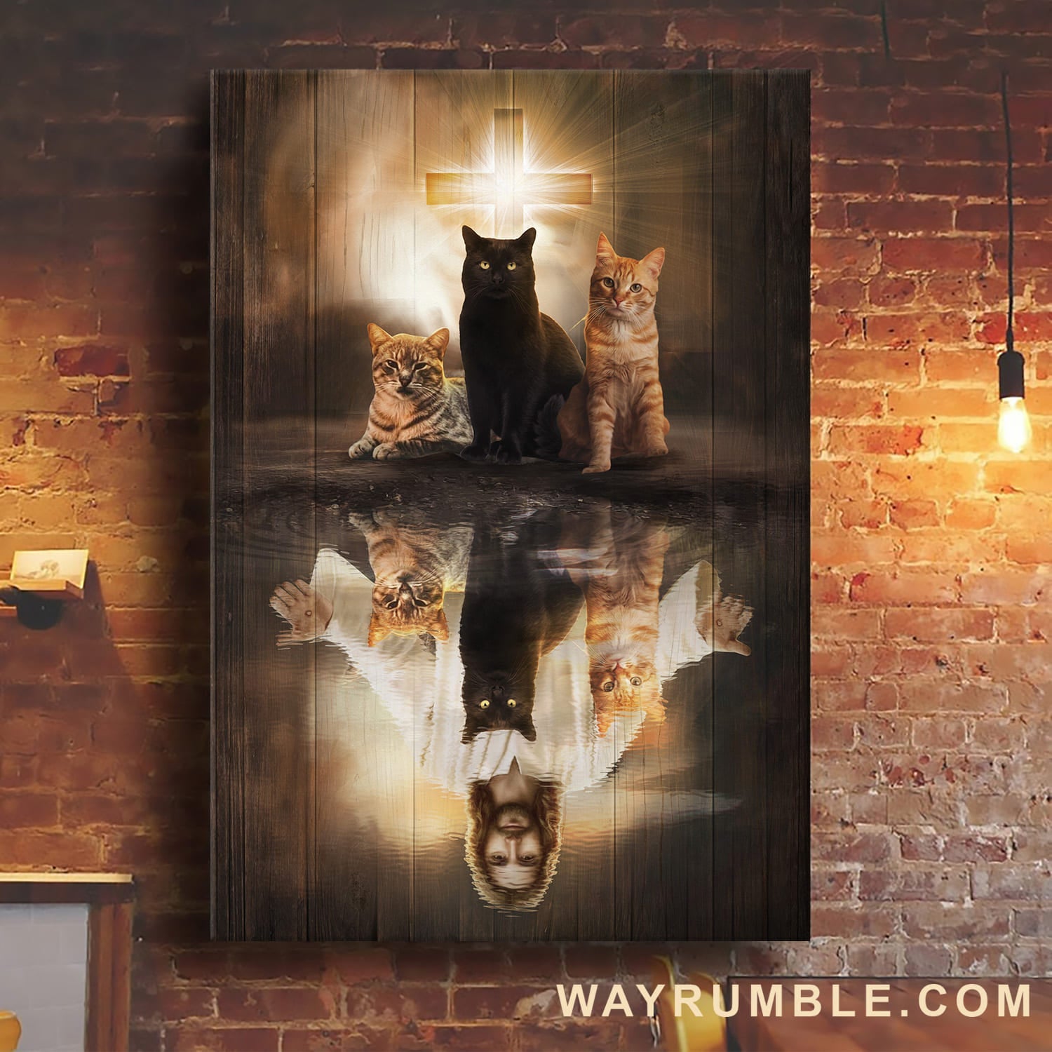 Jesus Painting, Lovely cat, Light Cross - Jesus Portrait Canvas Prints, Wall Art