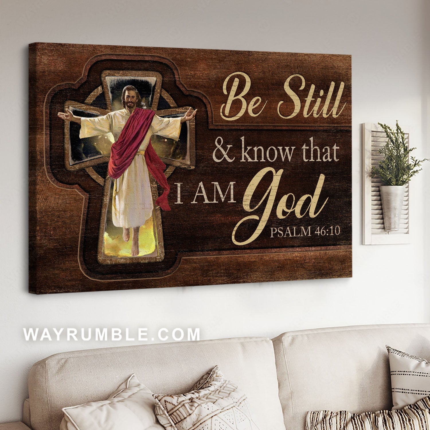 Beautiful cross, Jesus painting, Motivational quote, Be still & know that I am God - Jesus Landscape Canvas Prints, Christian Wall Art