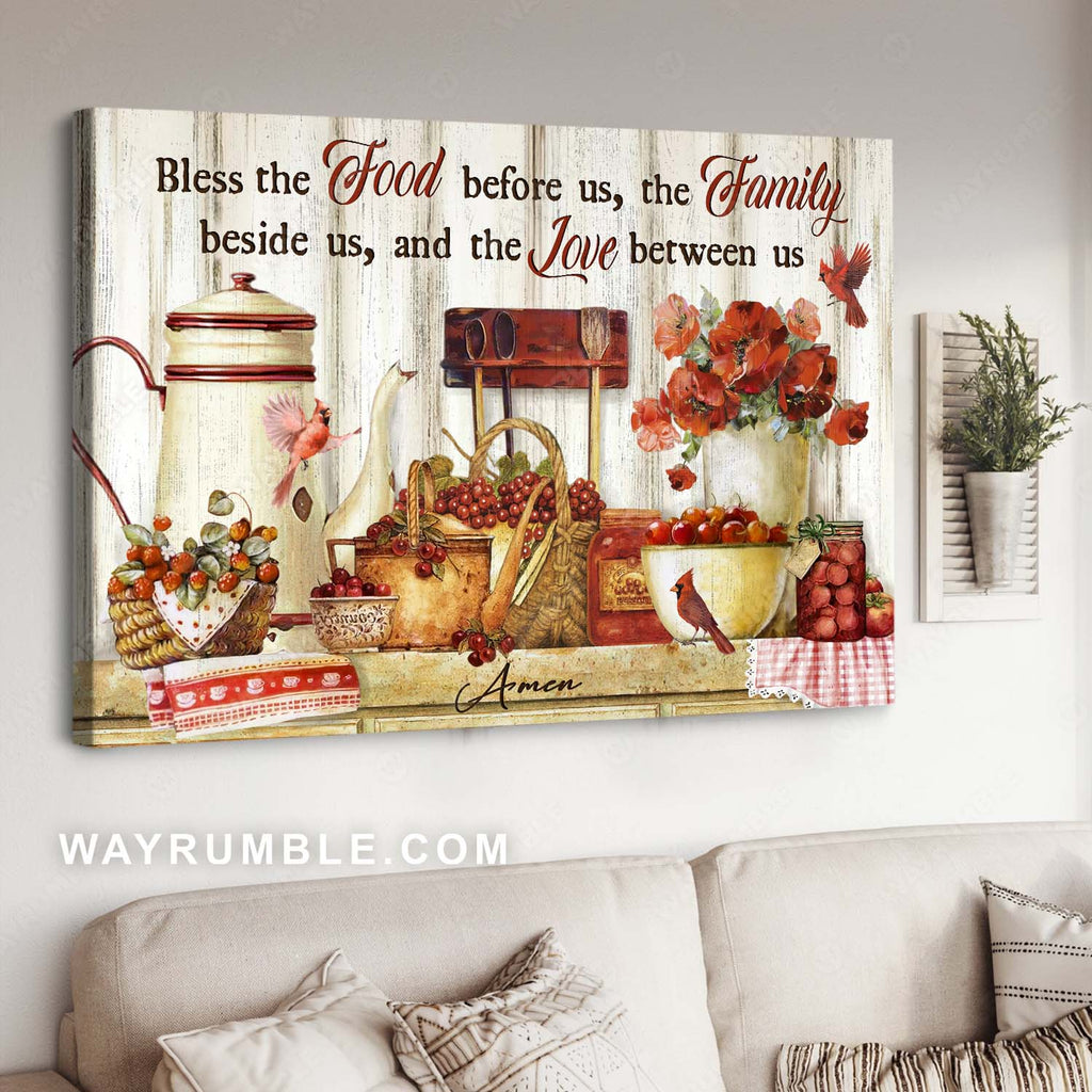 Awesome kitchen painting, Red poppy, Cardinal drawing, Bless the food before us - Jesus Landscape Canvas Prints, Home Decor Wall Art