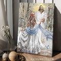 Beautiful lady, Snowy forest, Blue butterfly, Amazing Jesus painting - Jesus Portrait Canvas Prints, Christian Wall Art