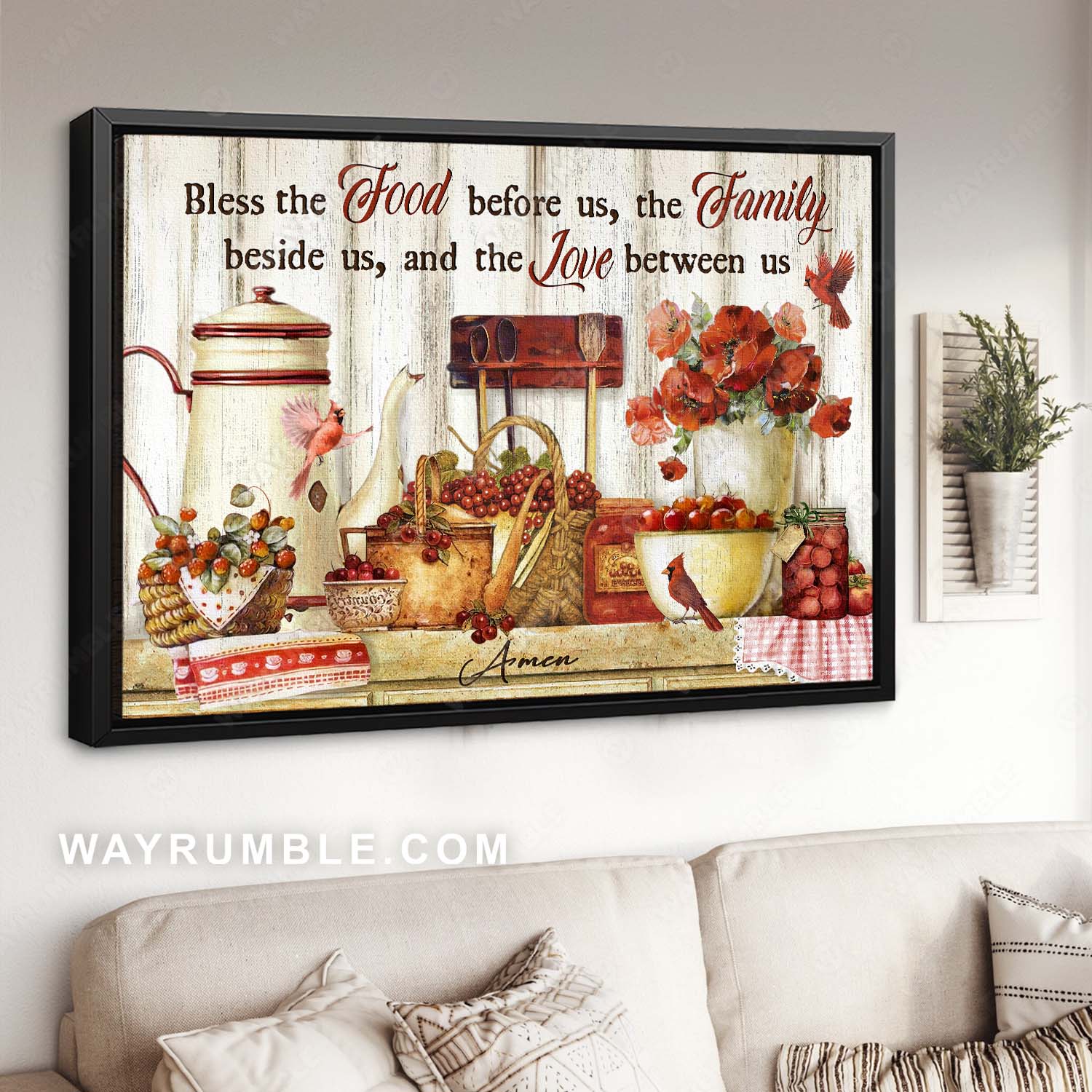 Awesome kitchen painting, Red poppy, Cardinal drawing, Bless the food before us - Jesus Landscape Canvas Prints, Home Decor Wall Art