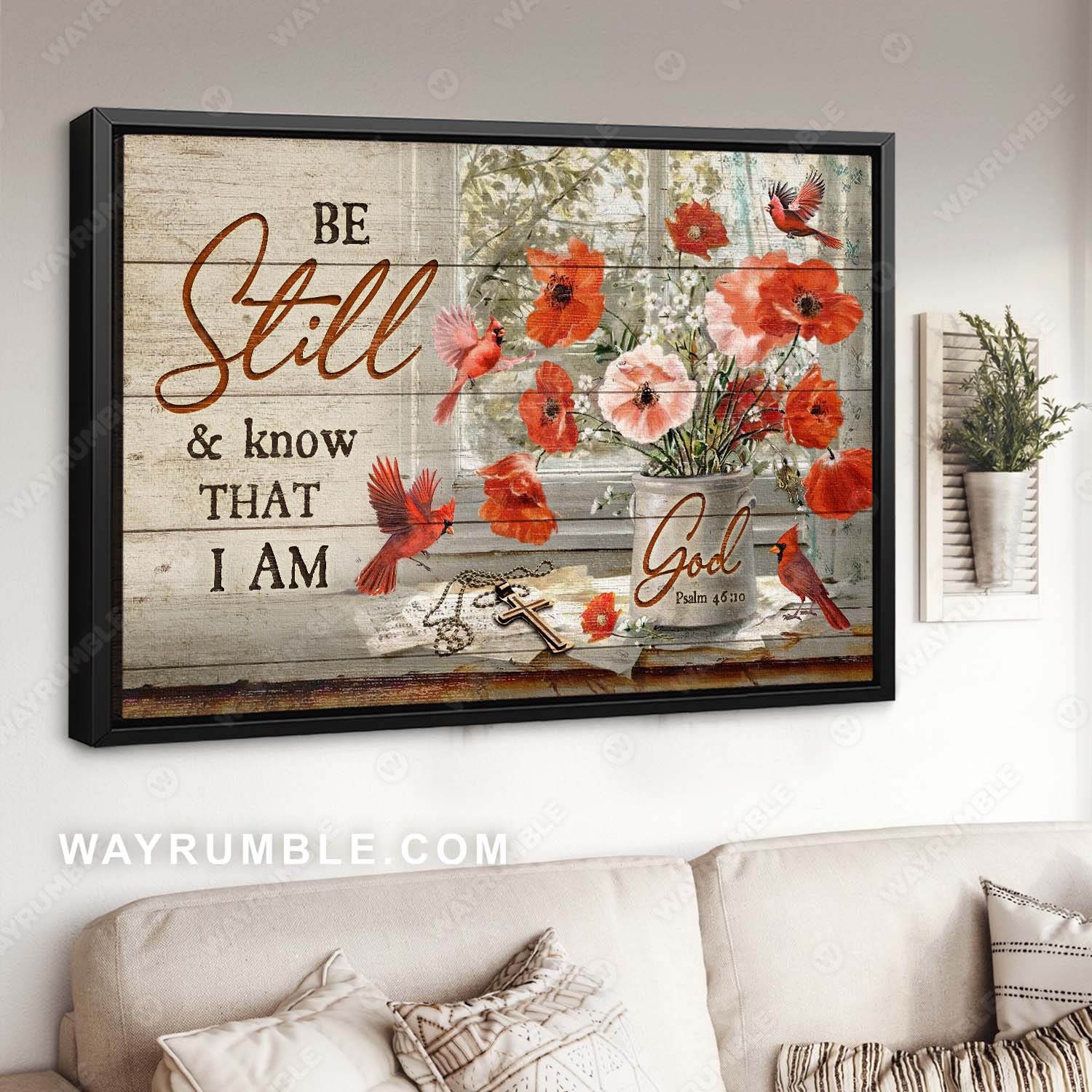 Poppy flower, Red cardinal, Vintage room, Be still & know that I am God - Jesus Landscape Canvas Prints, Home Decor Wall Art