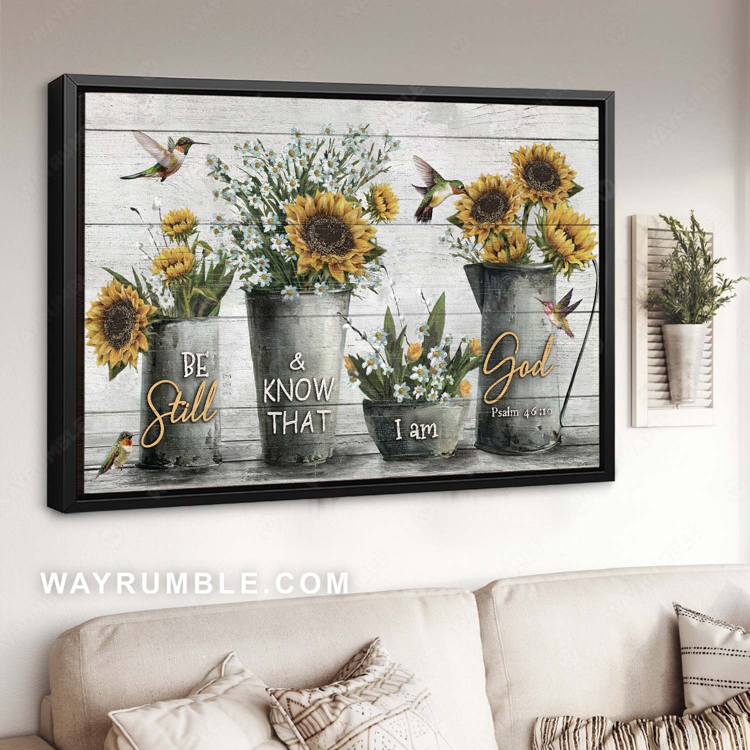 Hummingbird drawing, Lovely sunflower, Daisy vase, Be still & know that I am God - Jesus Landscape Canvas Prints, Home Decor Wall Art