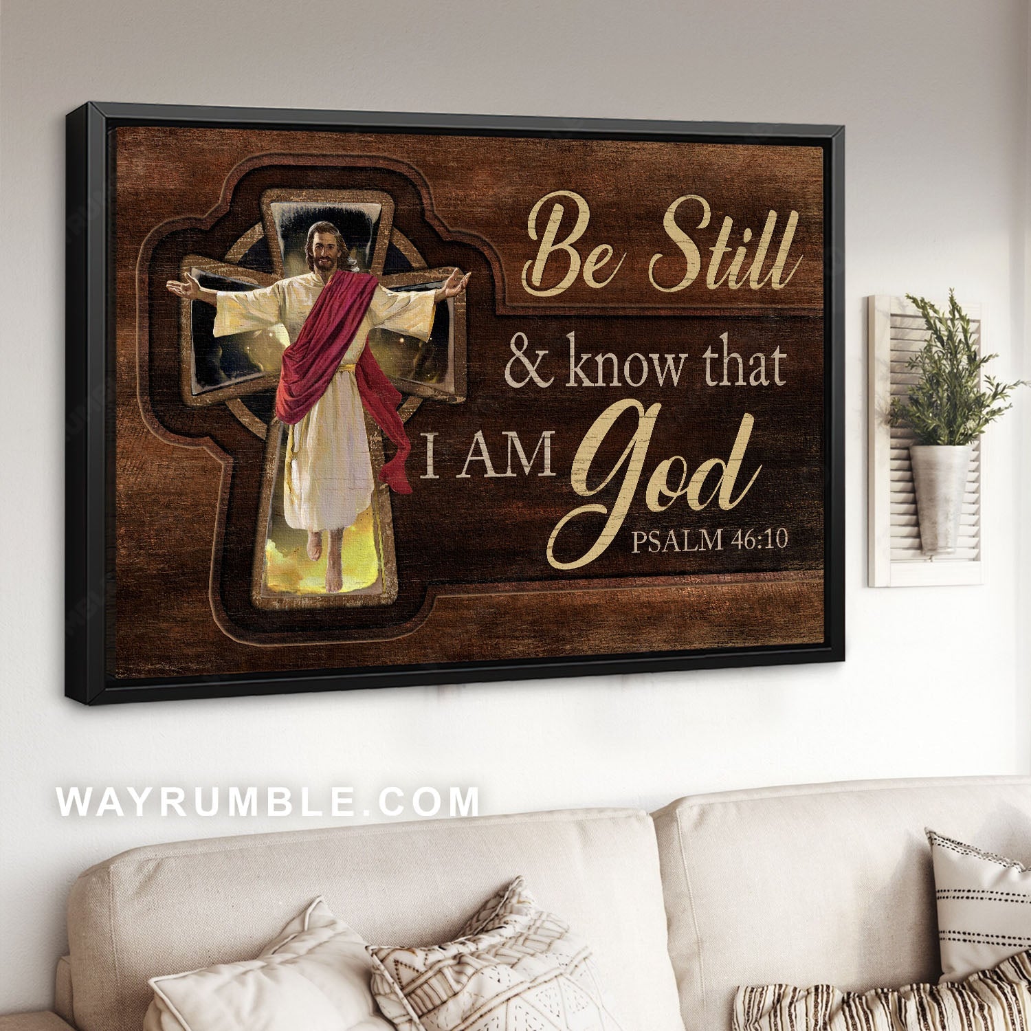 Beautiful cross, Jesus painting, Motivational quote, Be still & know that I am God - Jesus Landscape Canvas Prints, Christian Wall Art