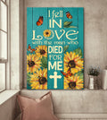 Jesus, Sunflower, Butterfly - I fell in love with the man who died for me Portrait Canvas Prints, Wall Art