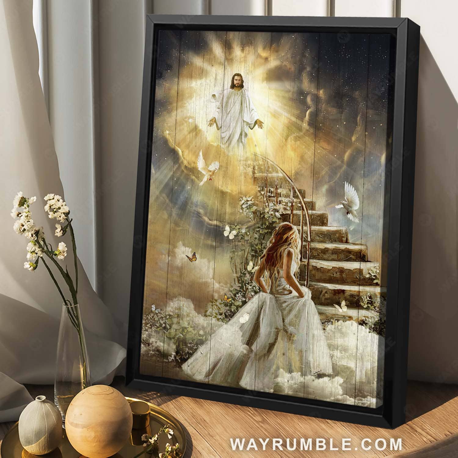 Beautiful heaven, Holy spirit dove, Jesus painting, Stair to heaven, Welcome home - Jesus Portrait Canvas Prints, Christian Wall Art
