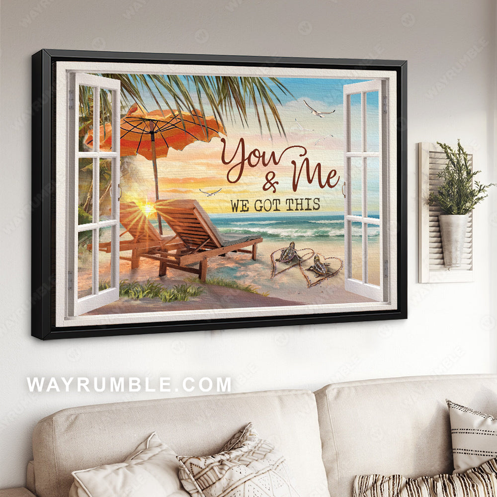 Beach chairs, On the beach, Sea turtle couple, You & me we got this - Jesus Landscape Canvas Prints, Home Decor Wall Art