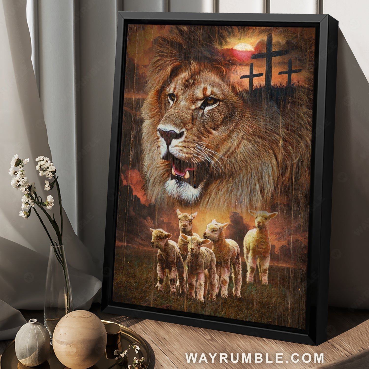 Amazing Lion of Judah, Lamb of God, Three crosses on hill - Jesus Portrait Canvas Prints, Christian Wall Art