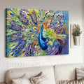 Blue peacock painting, Colorful peacock feathers, Bible verses, God says you are - Jesus Landscape Canvas Prints, Home Decor Wall Art