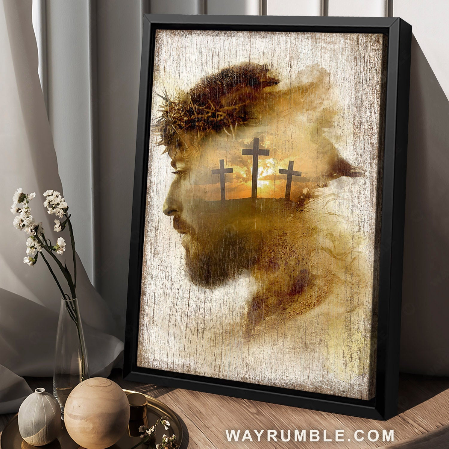 Abstract Jesus painting, Three crosses on hill, Vintage drawing, Religious gift - Jesus Portrait Canvas Prints, Christian Wall Art