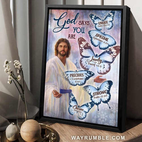 Abstract butterfly, Jesus painting, Snowflake drawing, God says you are - Jesus Portrait Canvas Prints, Christian Wall Art