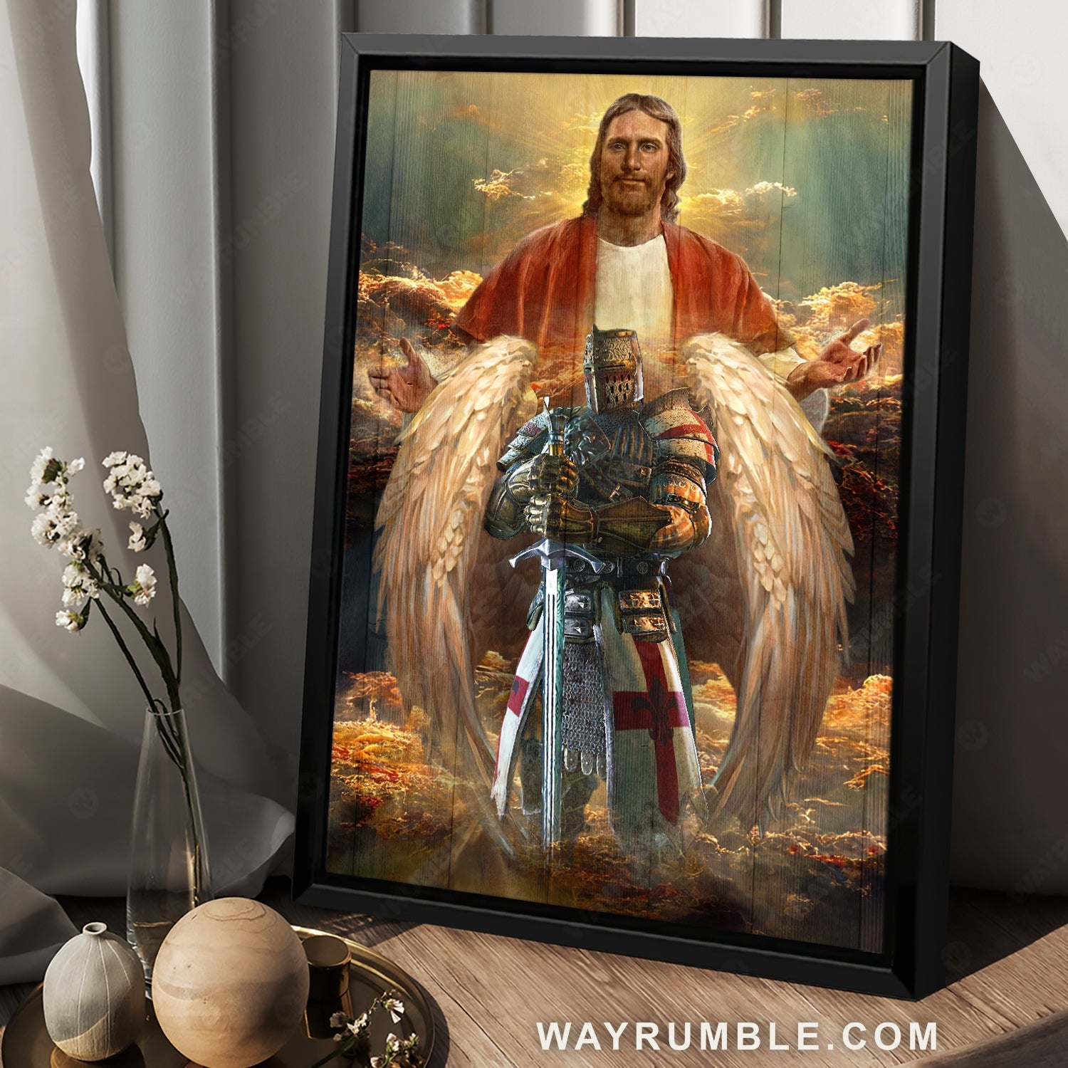 Beautiful heaven, Warrior of God, Jesus painting, Amazing angel wings - Jesus Portrait Canvas Prints, Christian Wall Art