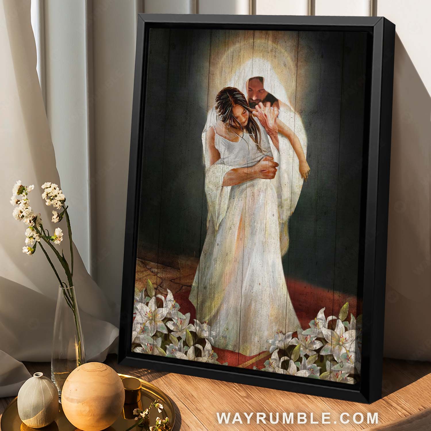 Beautiful woman, Jesus painting, Lily flower, Jesus the savior - Jesus Portrait Canvas Prints, Christian Wall Art