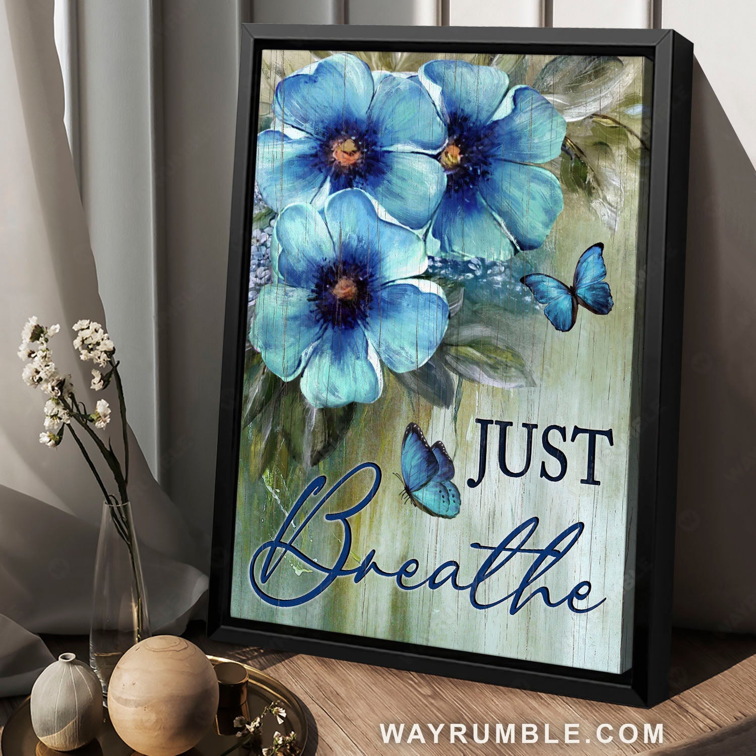 Blue flower painting, Blue butterfly, Vintage art, Just breathe - Jesus Portrait Canvas Prints, Home Decor Wall Art
