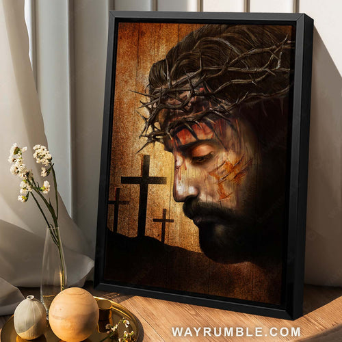 Amazing Jesus painting, Crown of thorns, Three crosses, Religious art - Jesus Portrait Canvas Prints, Christian Wall Art