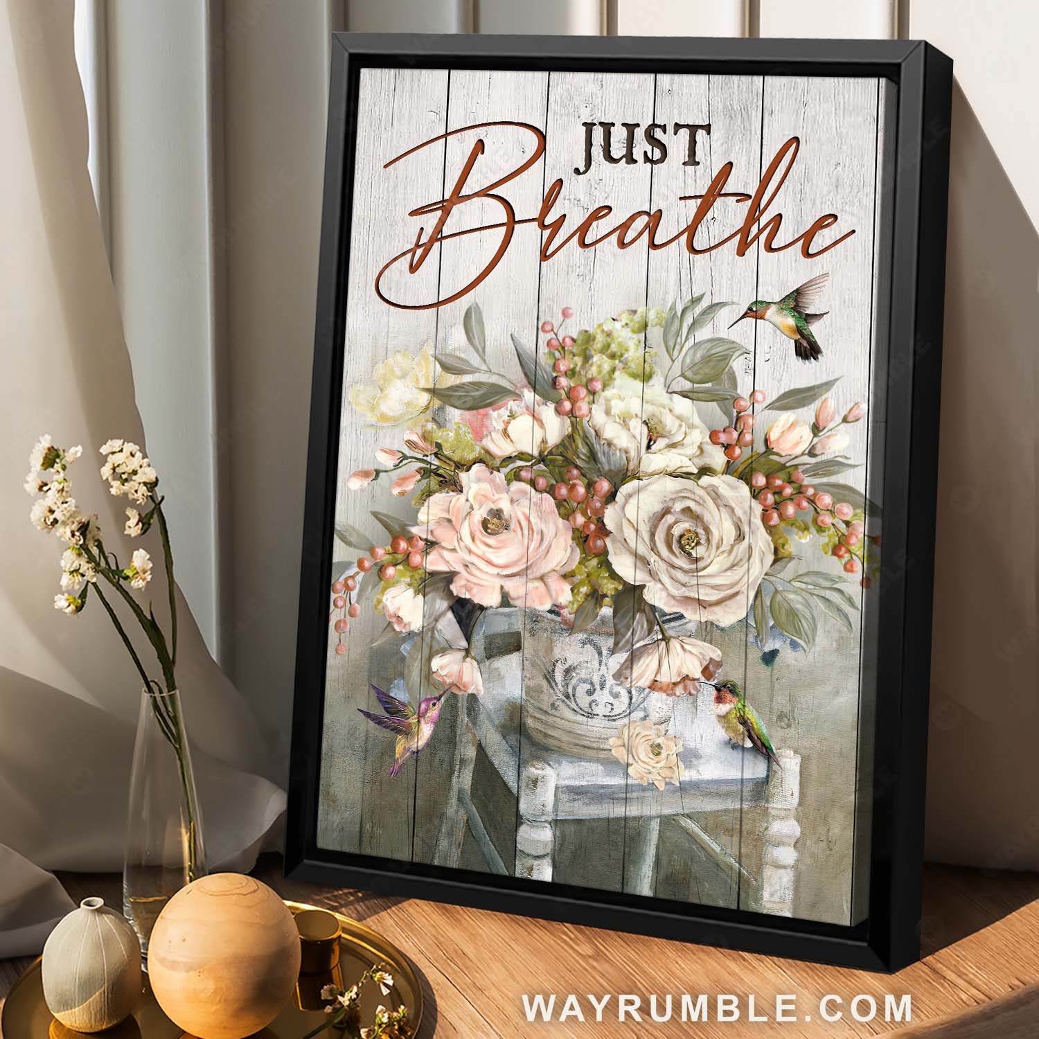 Beautiful flower painting, Watercolor hummingbird, Vintage art, Just breathe - Jesus Portrait Canvas Prints, Home Decor Wall Art