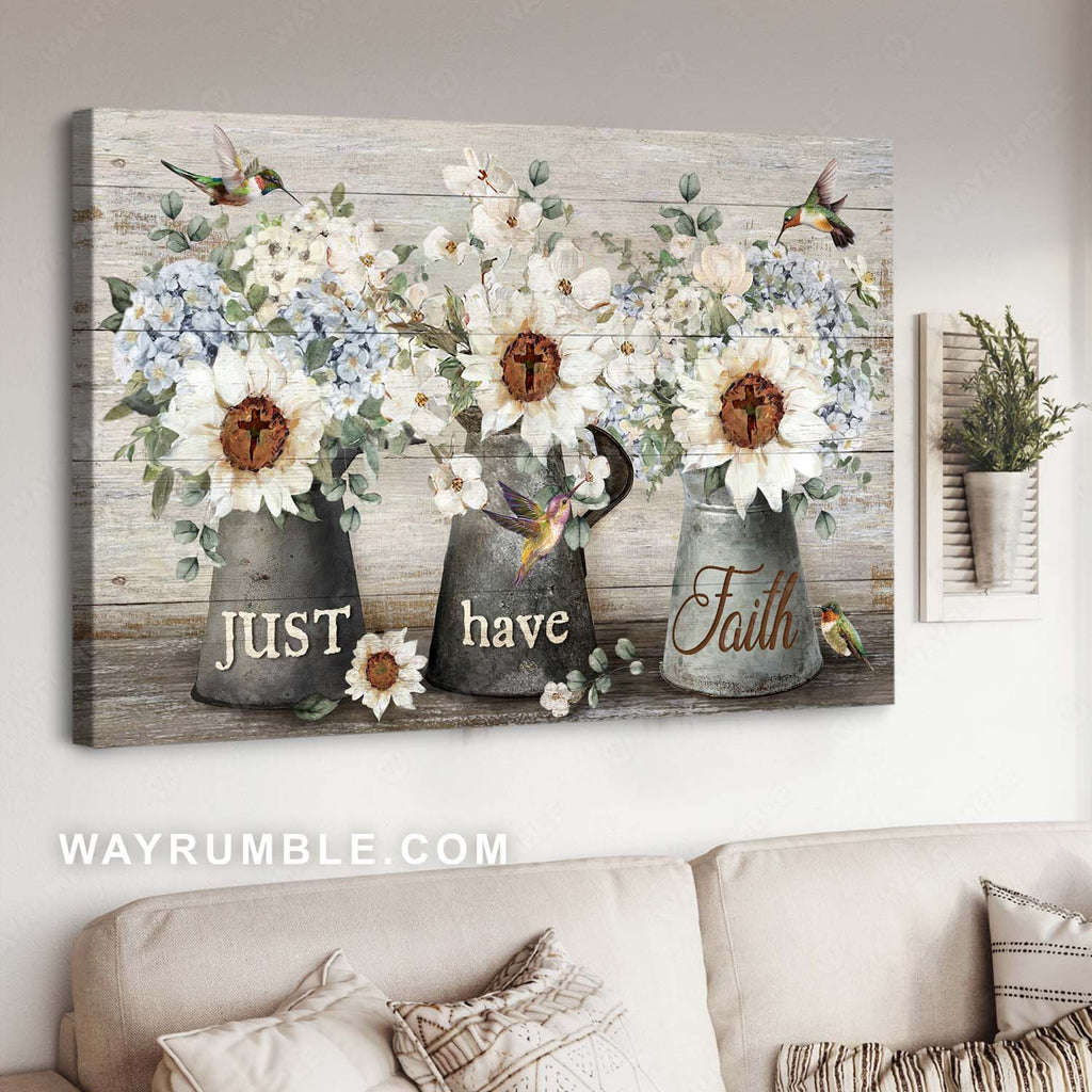 Flower painting, Watercolor hummingbird, Abstract cross, Just have faith - Jesus Landscape Canvas Prints, Home Decor Wall Art