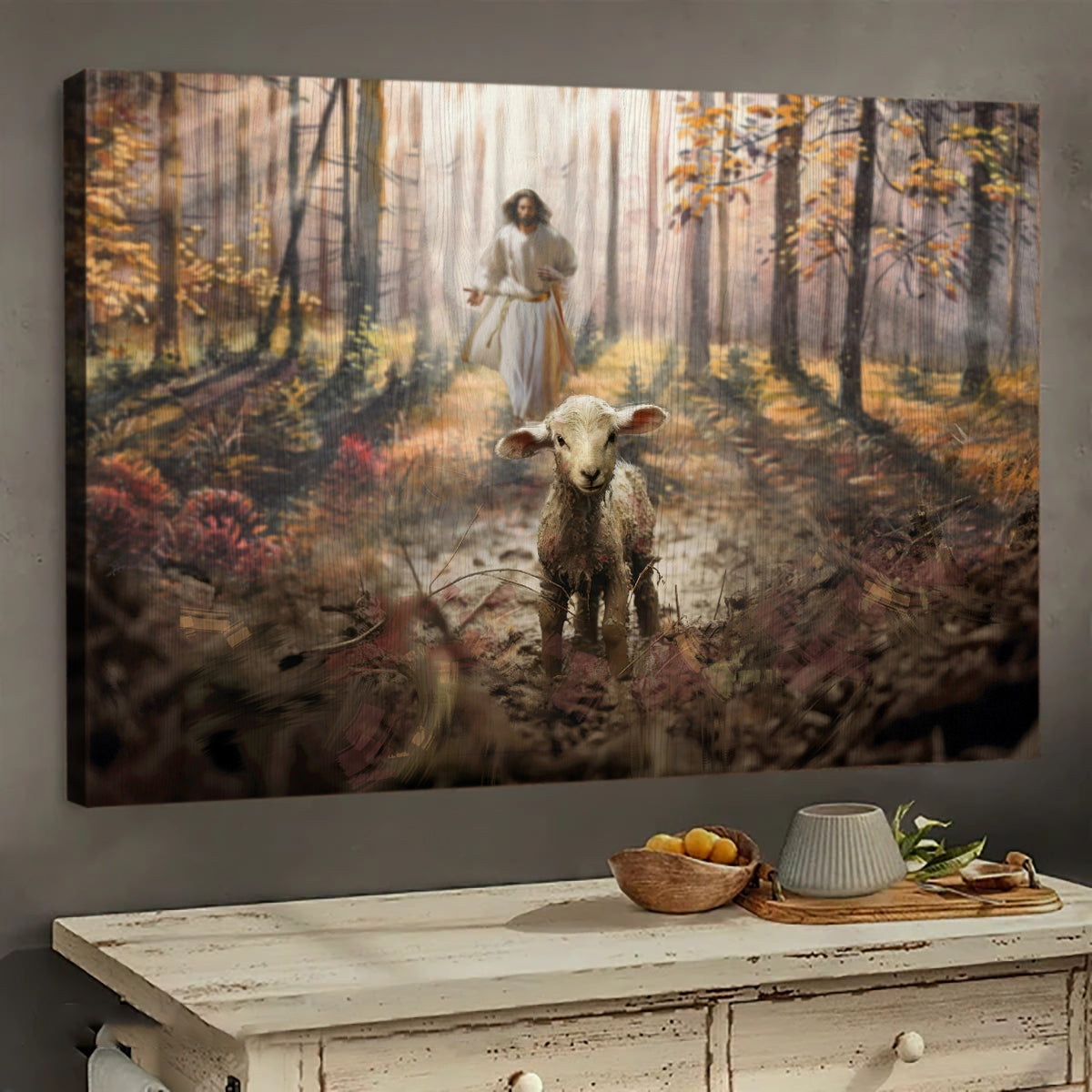 Jesus and Lamb, In The Forest - Jesus, Christian Landscape Canvas Prints, Wall Art