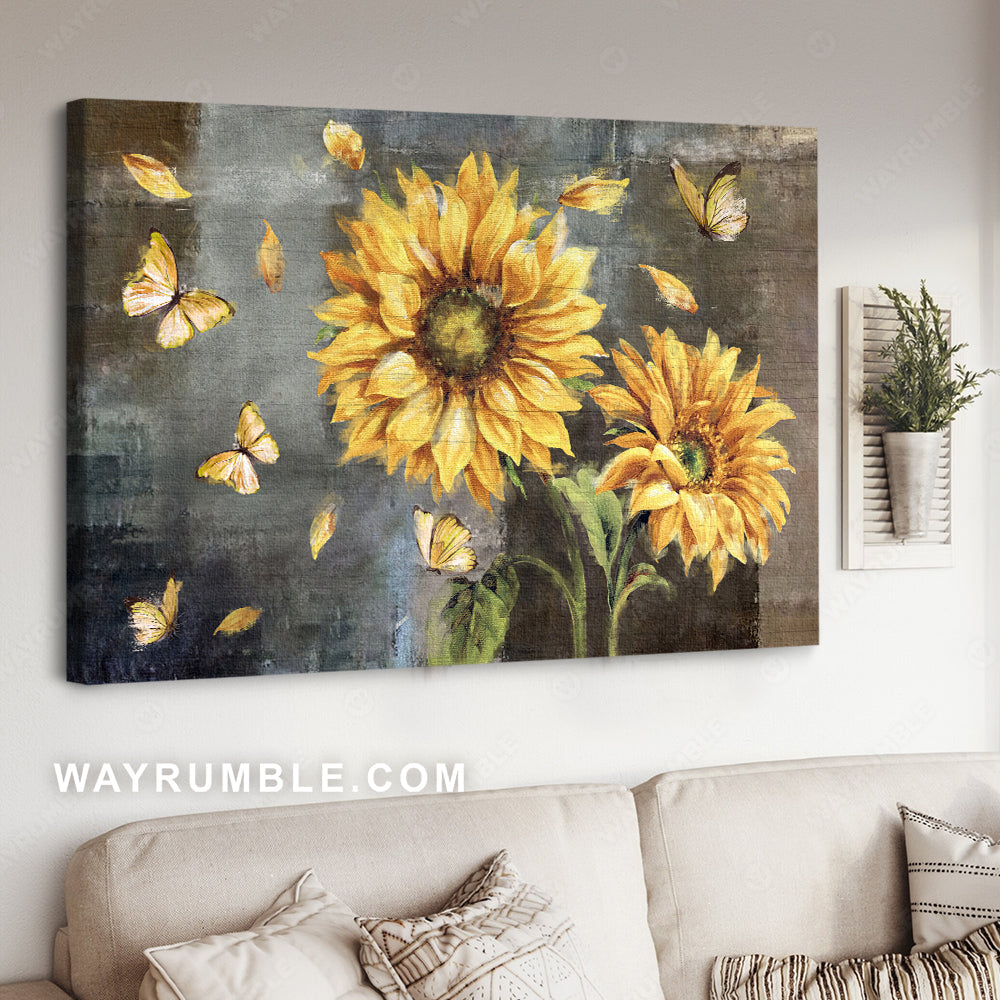 Yellow butterfly, Sunflower - Beautiful home decor, Landscape Canvas Prints, Wall Art